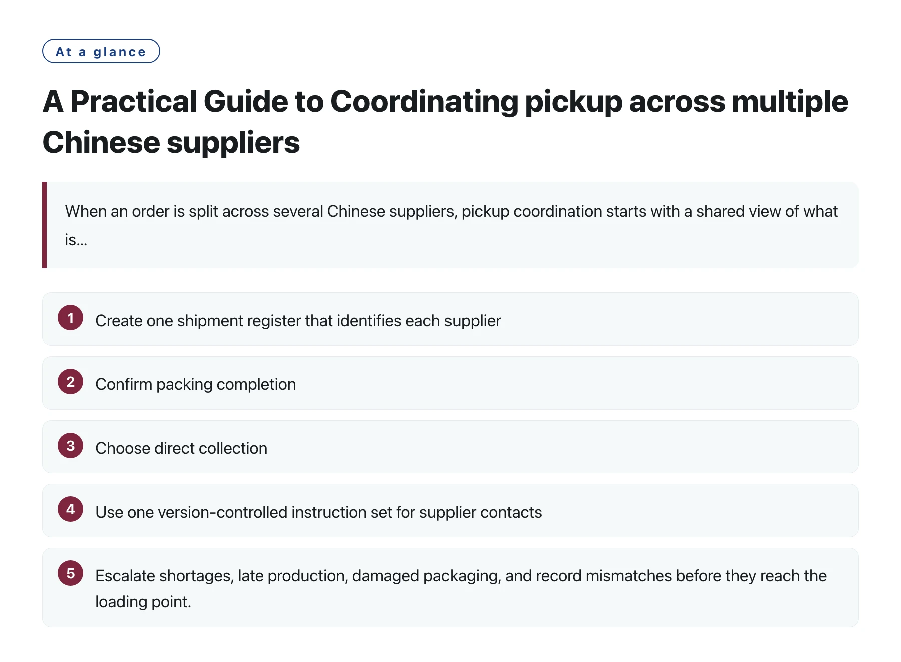 A Practical Guide to Coordinating pickup across multiple Chinese suppliers——全文要点速览